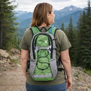 REVEL Green Gray Hydration Backpack Pack 8L Water Bladder Compatible Lightweight